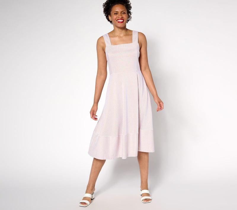 Isaac Mizrahi Live! Petite Yacht Club Knit Seersucker Midi Dress — View 5