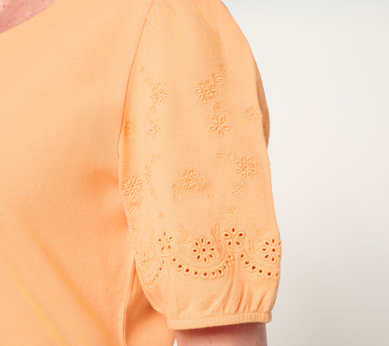 Denim & Co. 100% Cotton Embroidered Puff Sleeve Scoop Neck Top — View 6