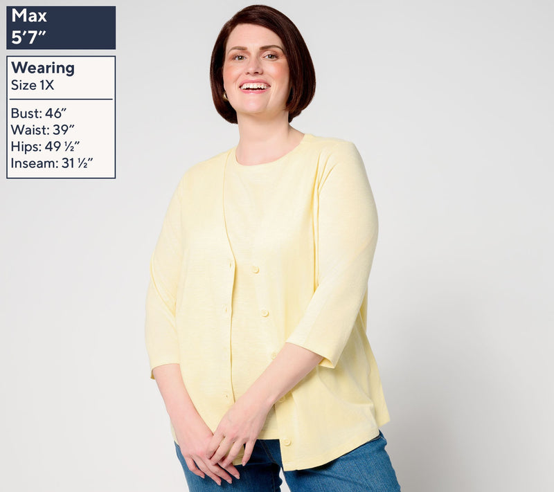 Denim & Co. Essentials Linen Blend Cardigan/Tank Set — View 2