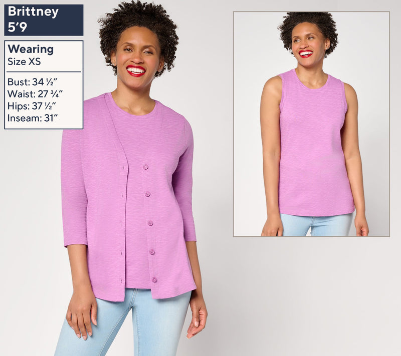 Denim & Co. Essentials Linen Blend Cardigan/Tank Set — View 3