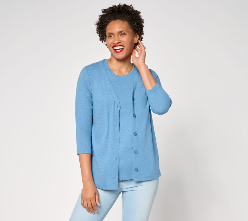 Denim & Co. Essentials Linen Blend Cardigan/Tank Set — View 14