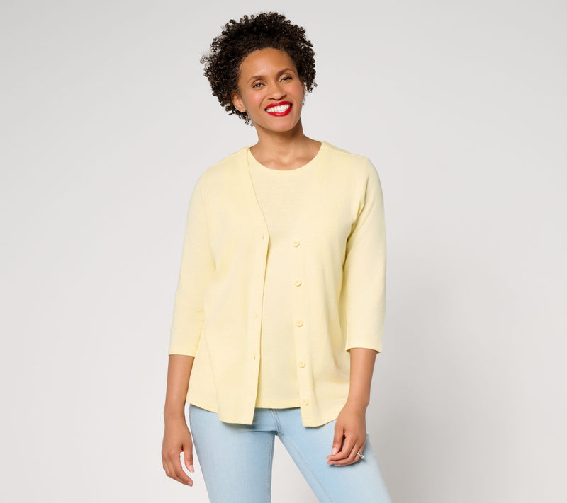 Denim & Co. Essentials Linen Blend Cardigan/Tank Set — View 15