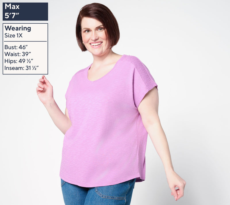 Denim & Co. Essentials Linen Blend Dolman Sleeve Top w/ Smocking — View 4