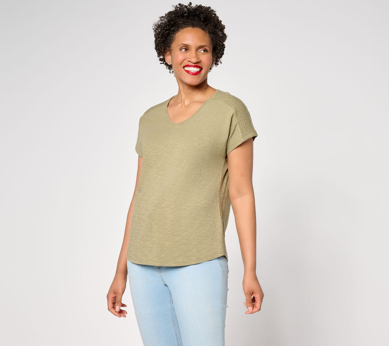 Denim & Co. Essentials Linen Blend Dolman Sleeve Top w/ Smocking — View 13