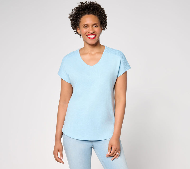 Denim & Co. Essentials Linen Blend Dolman Sleeve Top w/ Smocking — View 14