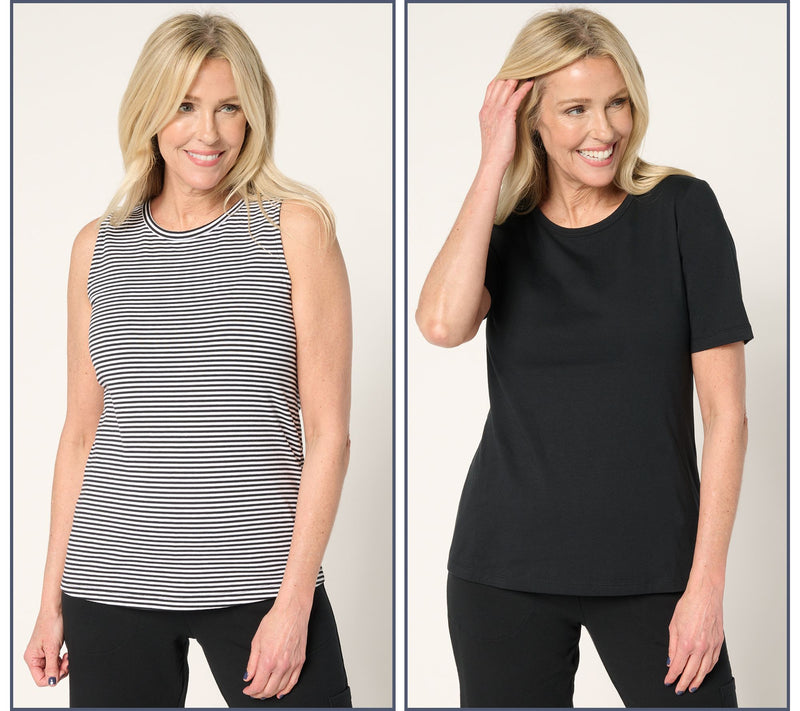 Denim & Co. Essentials Set of Striped Tank and Solid Top — View 11