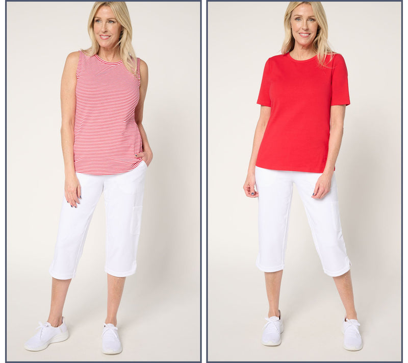 Denim & Co. Essentials Set of Striped Tank and Solid Top — View 15
