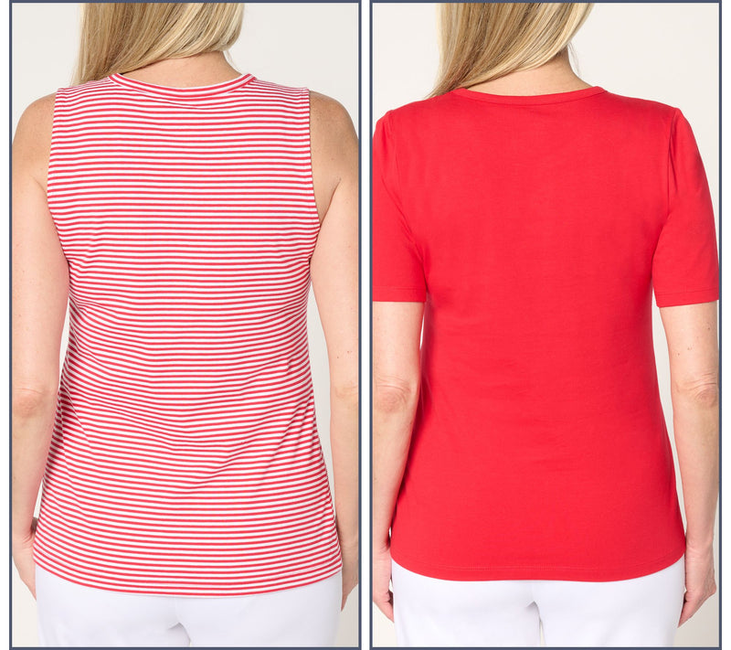 Denim & Co. Essentials Set of Striped Tank and Solid Top — View 14
