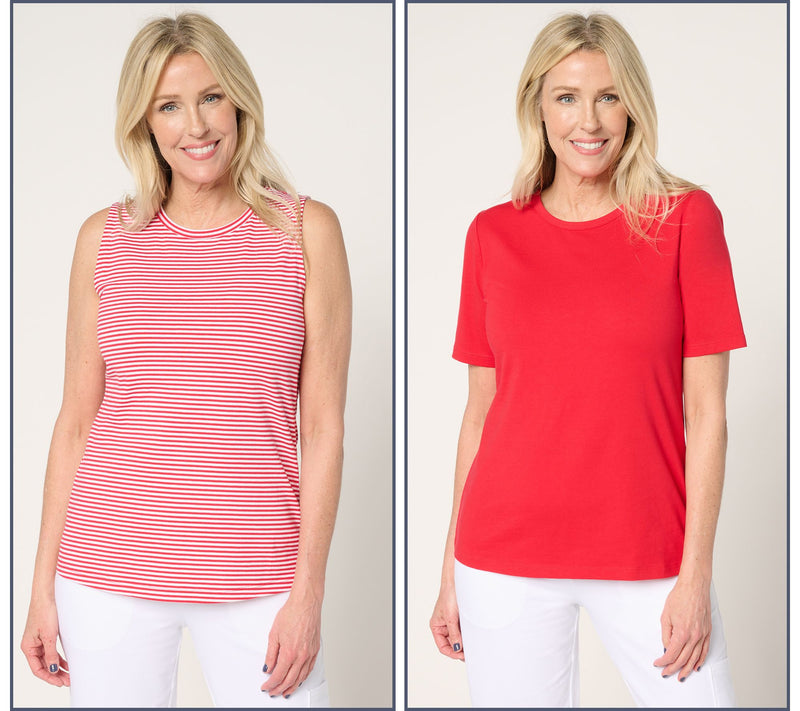Denim & Co. Essentials Set of Striped Tank and Solid Top — View 3