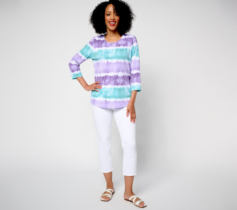 Denim & Co. Favorite Jersey Printed Stripe 3/4 Sleeve Round Neck Top — View 11