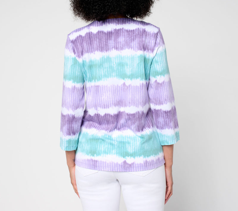 Denim & Co. Favorite Jersey Printed Stripe 3/4 Sleeve Round Neck Top — View 10