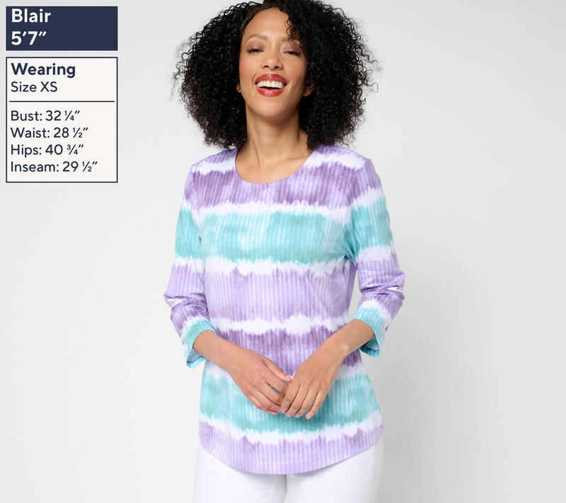 Denim & Co. Favorite Jersey Printed Stripe 3/4 Sleeve Round Neck Top — View 9