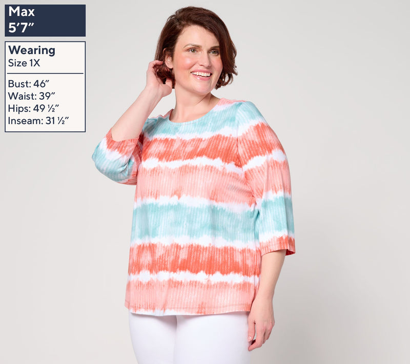 Denim & Co. Favorite Jersey Printed Stripe 3/4 Sleeve Round Neck Top — View 8