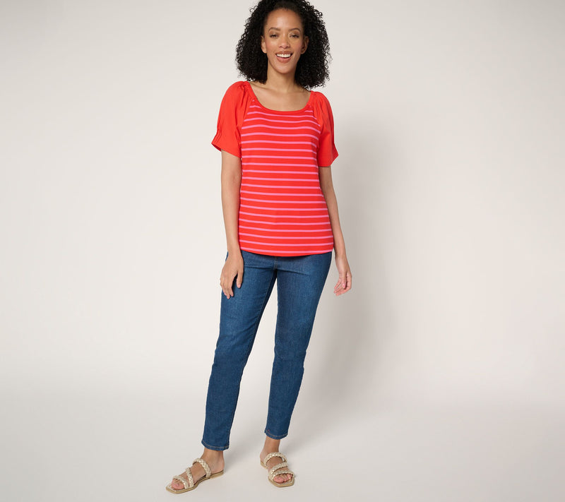 Isaac Mizrahi Live! Yacht Club Rib Knit Puff Sleeve Top — View 13