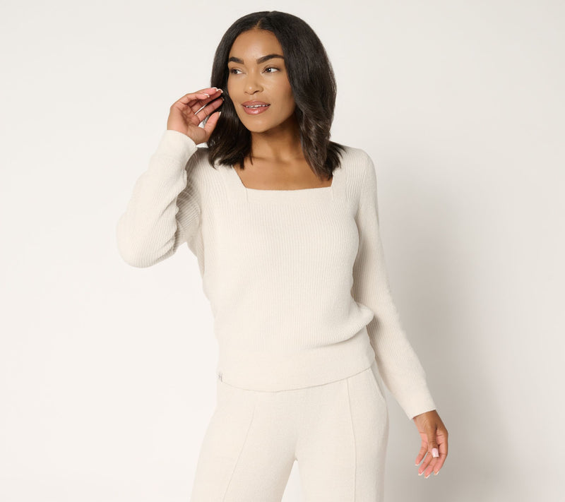 Barefoot Dreams CozyChic Ultra Lite Square Neck Ribbed Pullover — View 3