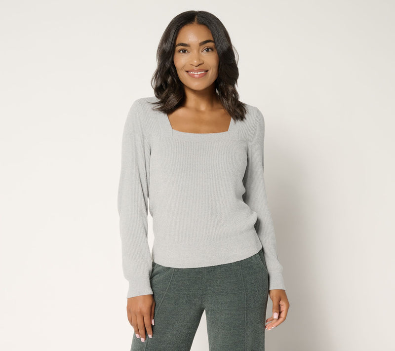 Barefoot Dreams CozyChic Ultra Lite Square Neck Ribbed Pullover — View 9