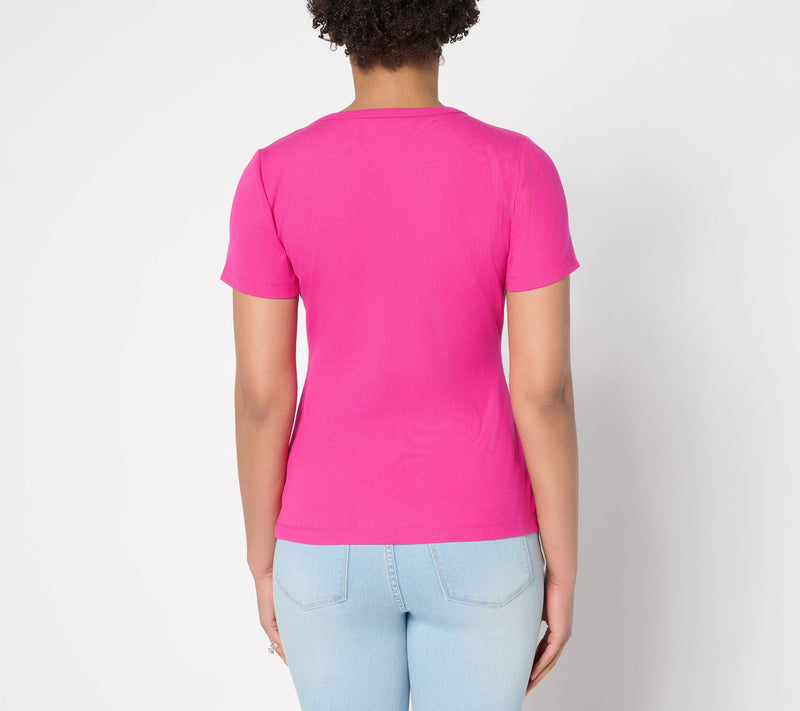 Susan Graver Every Day Rib Knit Short-Sleeve Top — View 4