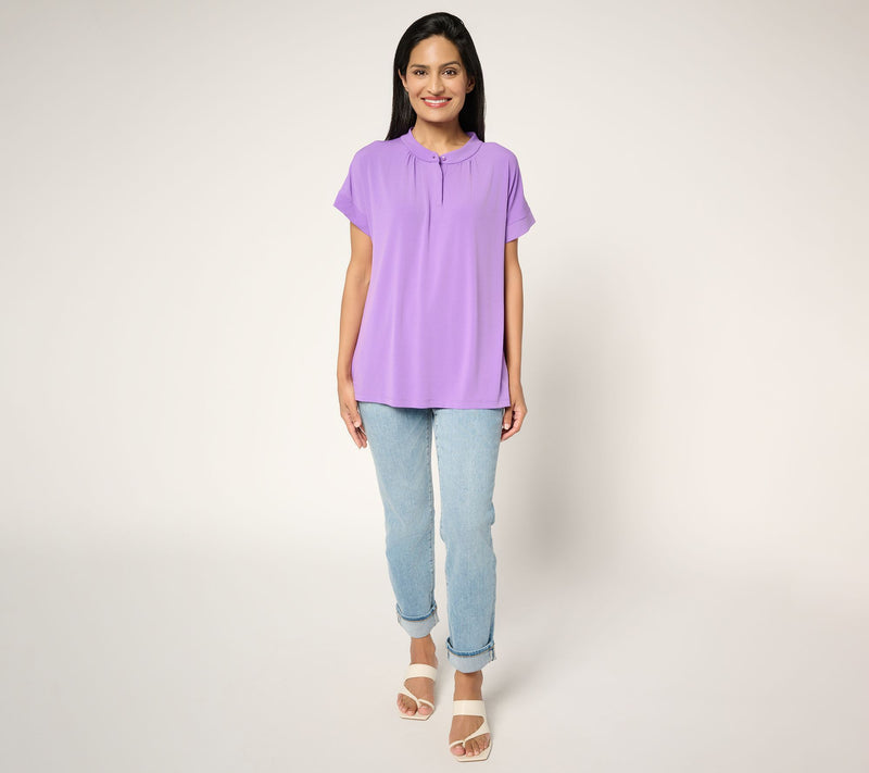 Susan Graver Every Day Liquid Knit Short Sleeve Henley Top — View 4
