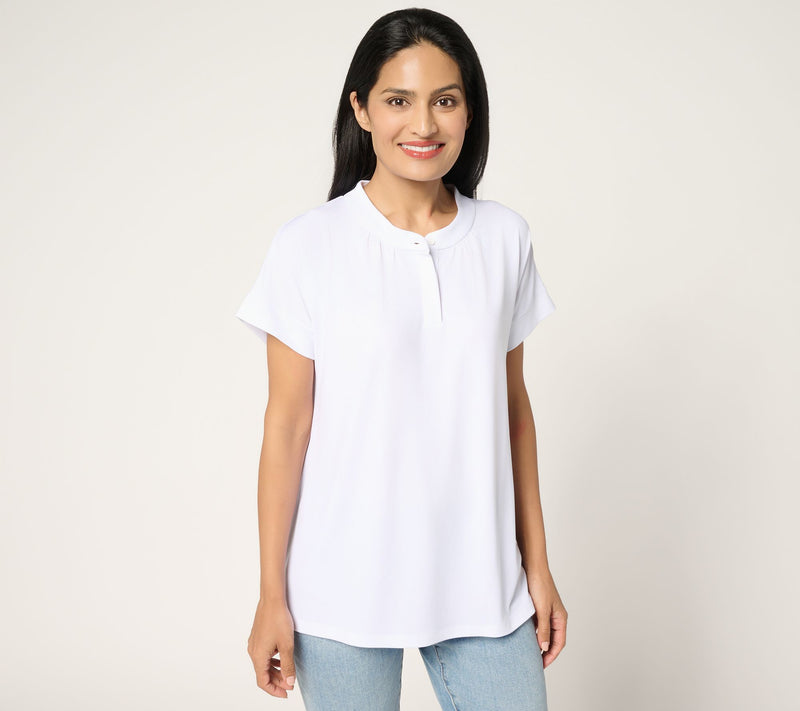 Susan Graver Every Day Liquid Knit Short Sleeve Henley Top — View 12