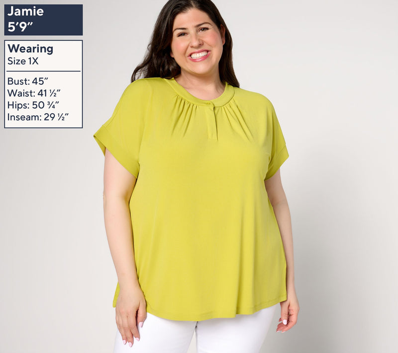 Susan Graver Every Day Liquid Knit Short Sleeve Henley Top — View 2