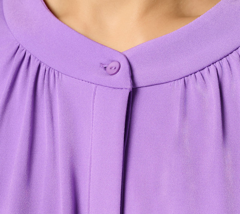 Susan Graver Every Day Liquid Knit Short Sleeve Henley Top — View 5