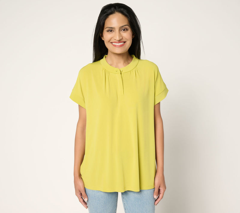 Susan Graver Every Day Liquid Knit Short Sleeve Henley Top — View 13