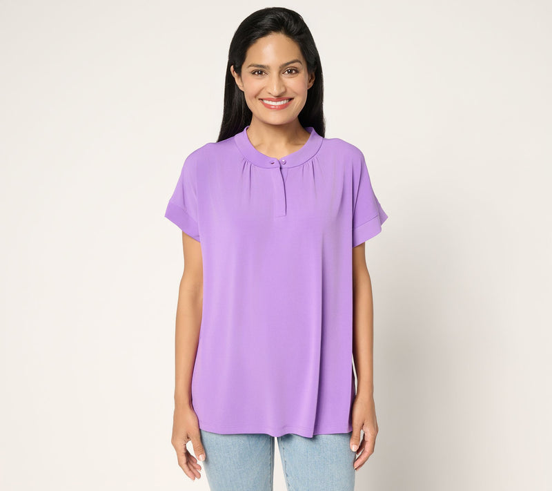 Susan Graver Every Day Liquid Knit Short Sleeve Henley Top — View 14