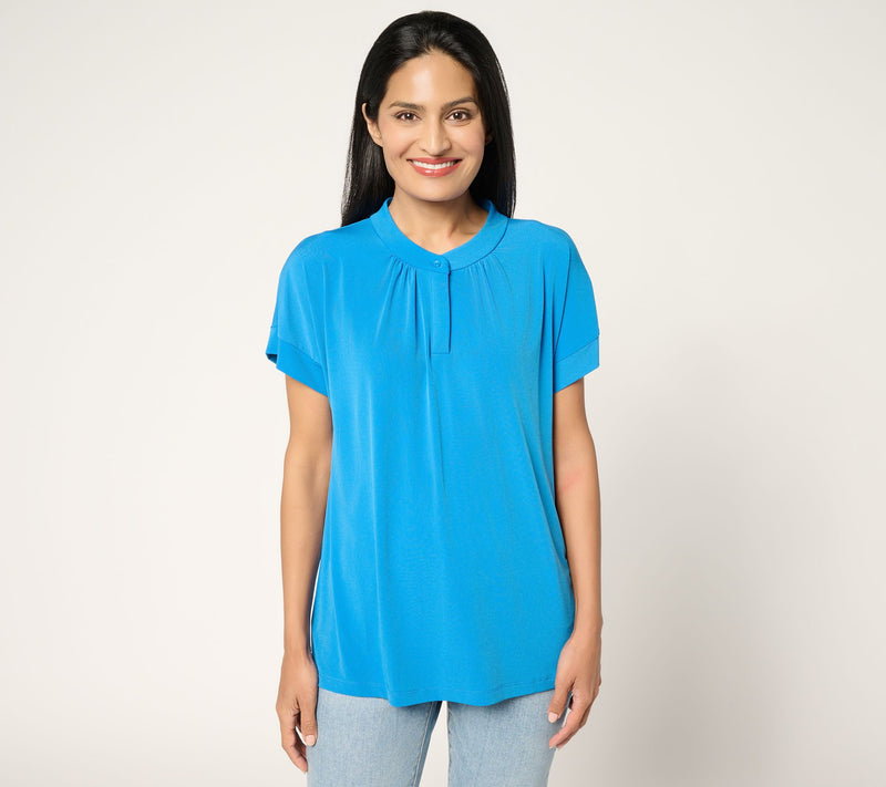 Susan Graver Every Day Liquid Knit Short Sleeve Henley Top — View 15