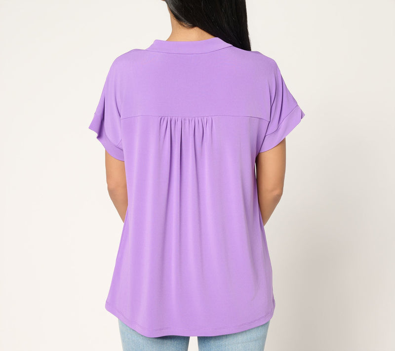 Susan Graver Every Day Liquid Knit Short Sleeve Henley Top — View 3