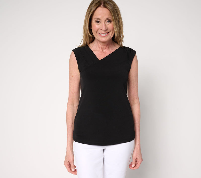 Susan Graver Liquid Knit Extended Sleeve Top with Neck Pleat Detail — View 11