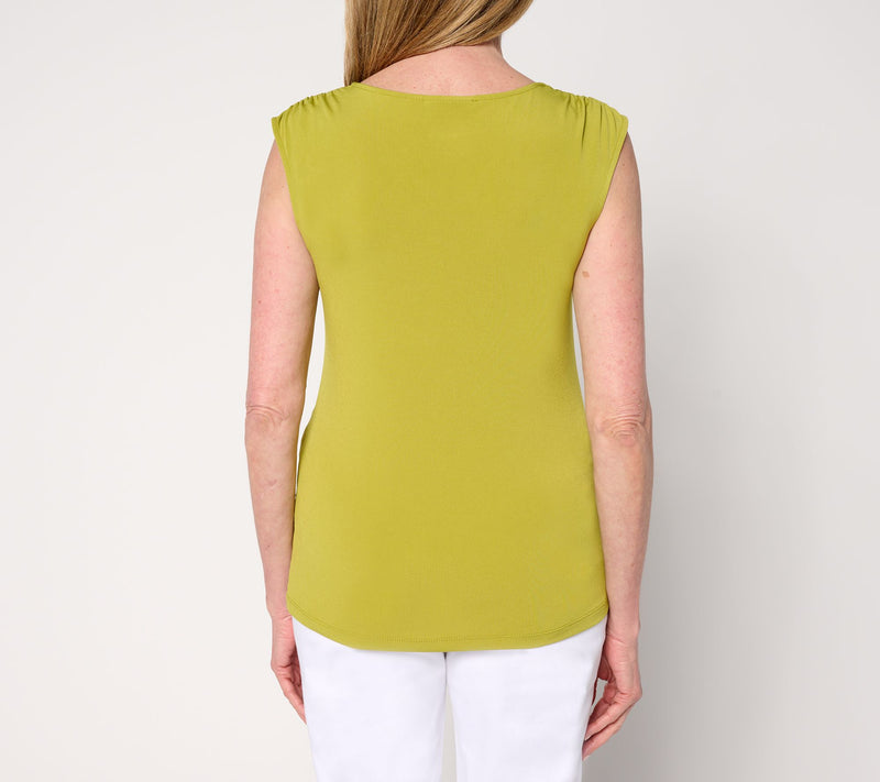 Susan Graver Liquid Knit Extended Sleeve Top with Neck Pleat Detail — View 4