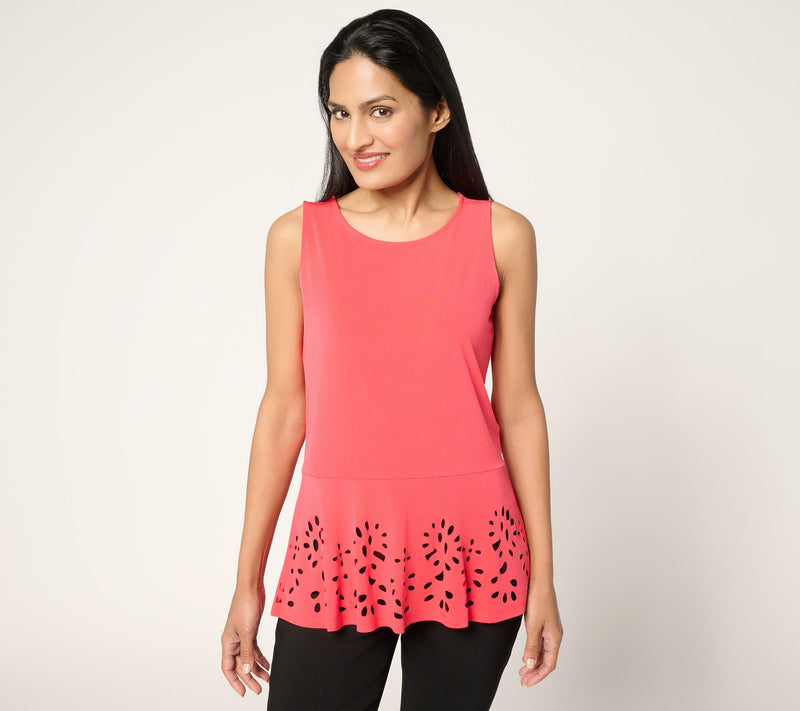 Susan Graver Liquid Knit Sleeveless Peplum Top with Laser Cut Hem — View 9
