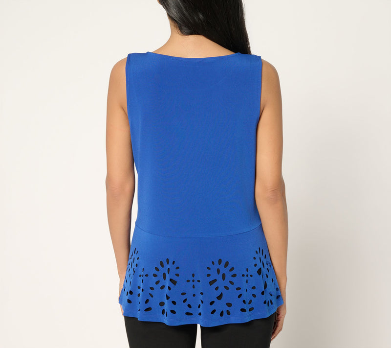 Susan Graver Liquid Knit Sleeveless Peplum Top with Laser Cut Hem — View 13