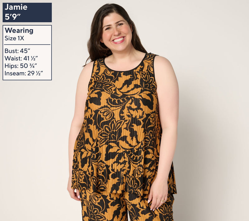 Susan Graver Printed Pleated Textured Knit Tank with Tie Back — View 2