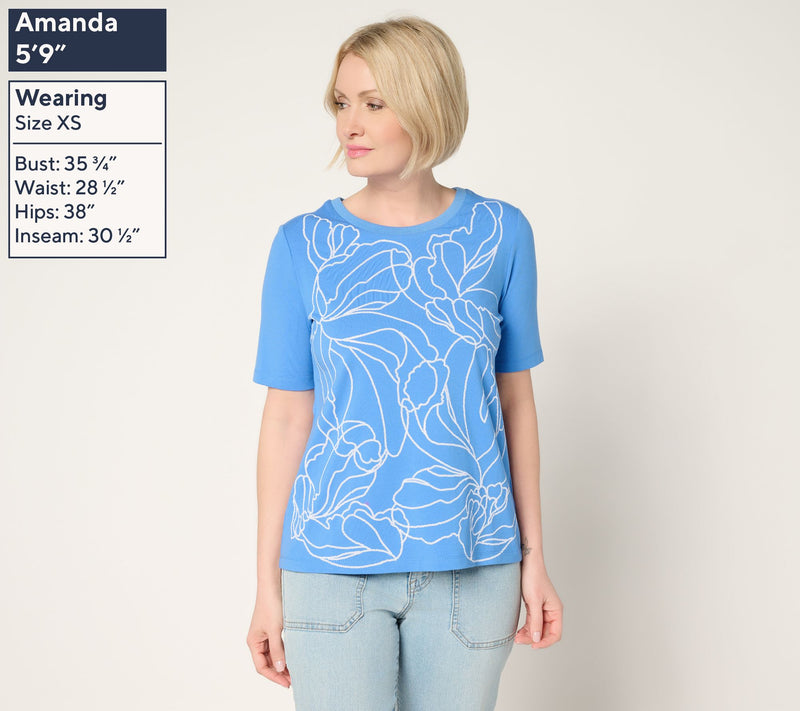 Susan Graver Weekend Comfy Cotton Embroidered Top — View 3