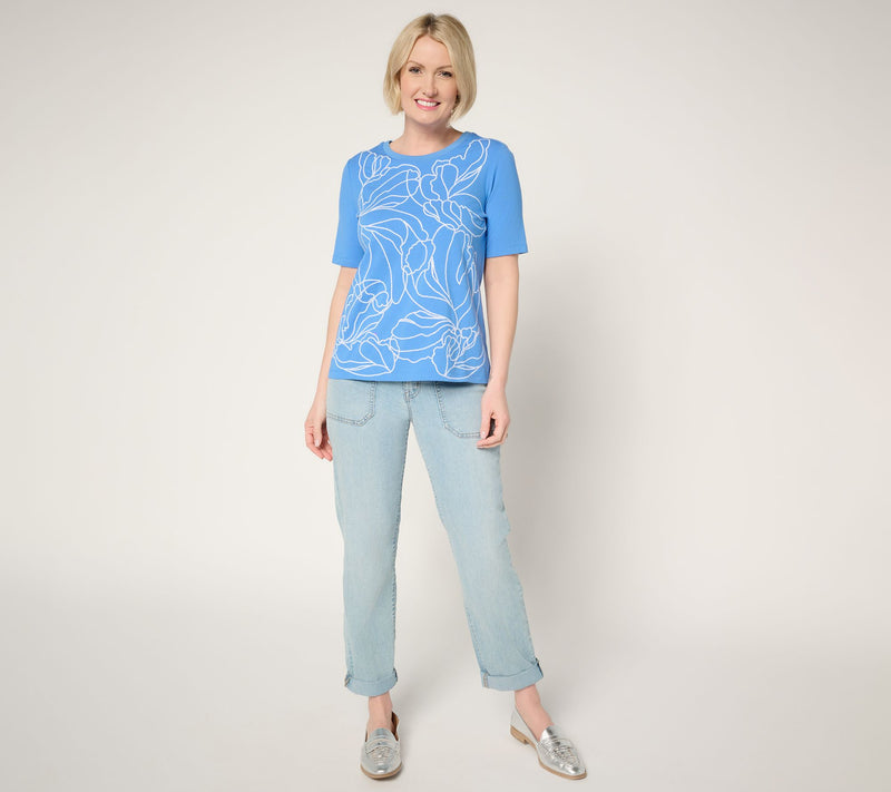 Susan Graver Weekend Comfy Cotton Embroidered Top — View 5
