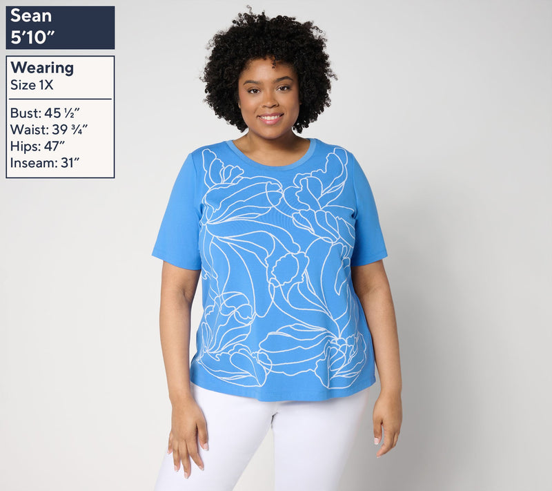 Susan Graver Weekend Comfy Cotton Embroidered Top — View 2