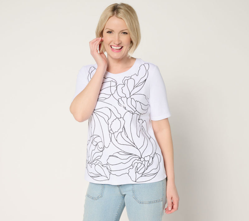Susan Graver Weekend Comfy Cotton Embroidered Top — View 11