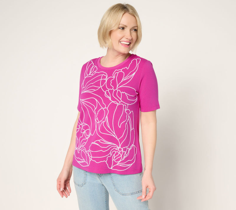 Susan Graver Weekend Comfy Cotton Embroidered Top — View 12
