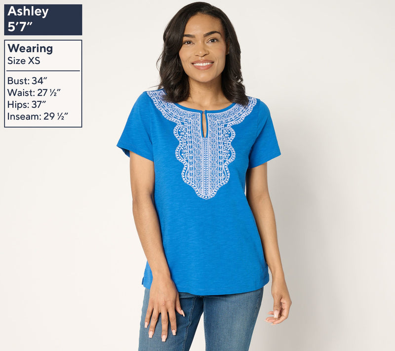 Susan Graver Textured Cotton Embroidered Top — View 11
