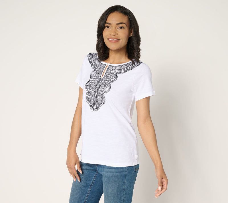 Susan Graver Textured Cotton Embroidered Top — View 9