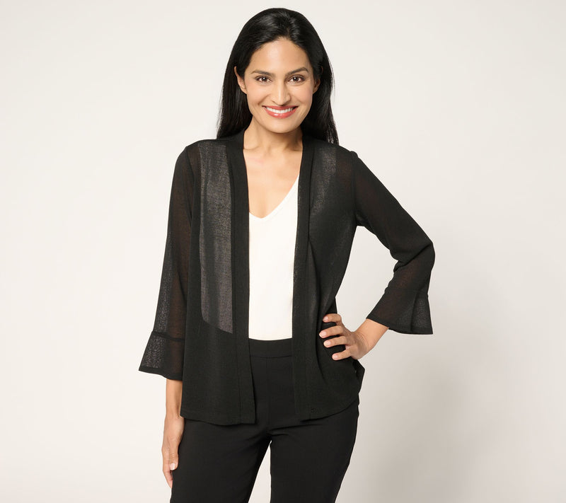 Susan Graver Novelty Knit Open Front 3/4 Flounce Sleeve Cardigan — View 13
