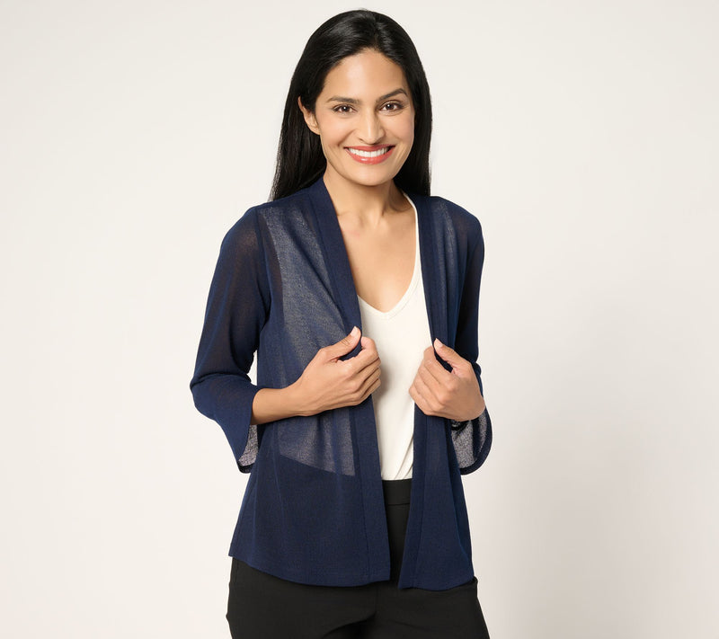 Susan Graver Novelty Knit Open Front 3/4 Flounce Sleeve Cardigan — View 14