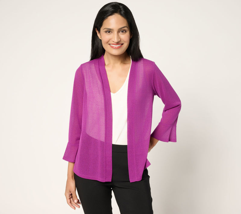 Susan Graver Novelty Knit Open Front 3/4 Flounce Sleeve Cardigan — View 17