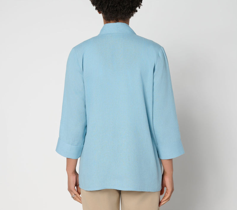 GRAVER Susan Graver Regular Linen Open Front Cardigan w/Embellishment — View 4