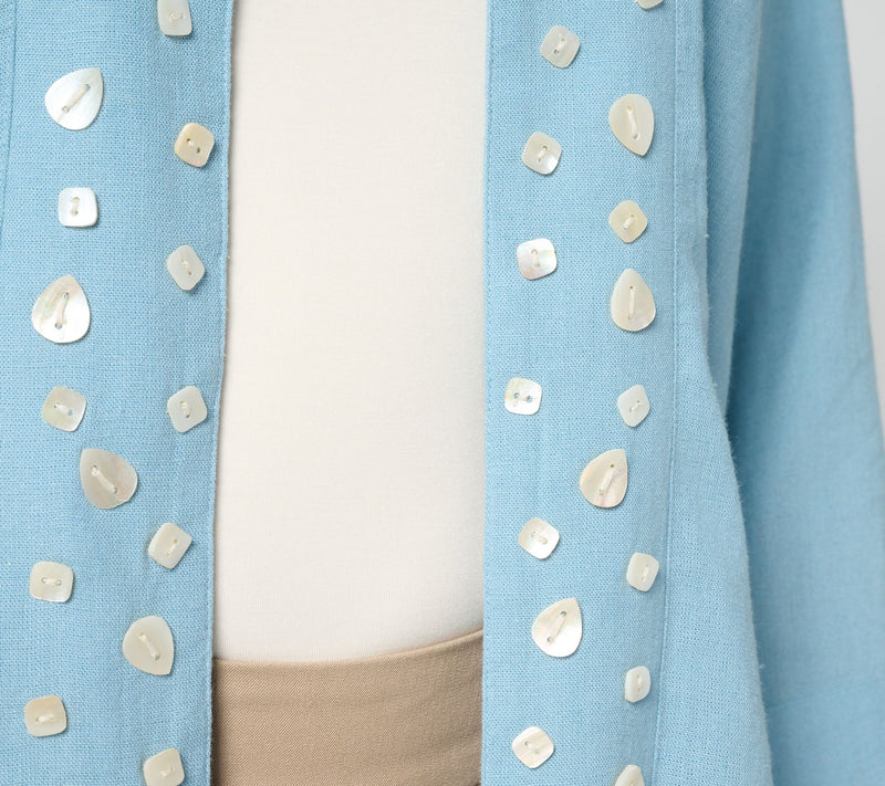 GRAVER Susan Graver Petite Linen Open Front Cardigan w/Embellishment — View 12