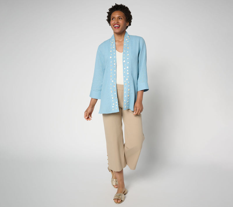 GRAVER Susan Graver Petite Linen Open Front Cardigan w/Embellishment — View 11