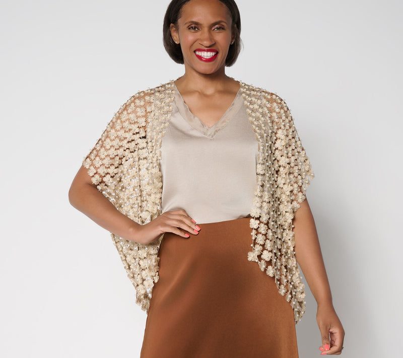 GRAVER Susan Graver Novelty Pearl Bead Embellished Shrug — Main view