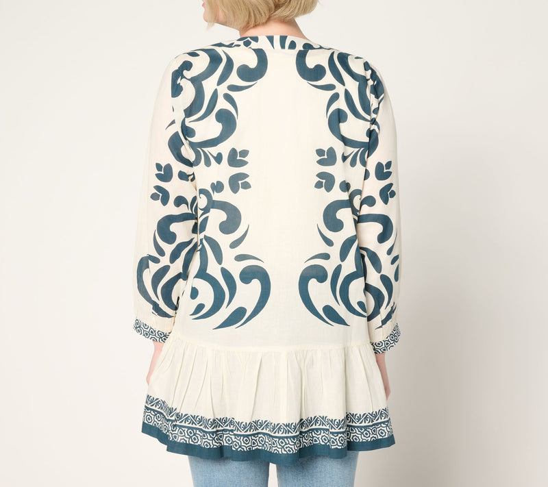 Susan Graver PURE Regular Printed Cotton Duster with Flounced Hem — View 4