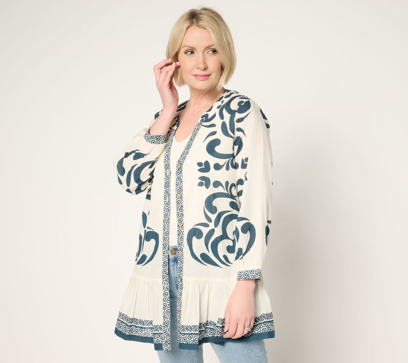 Susan Graver PURE Regular Printed Cotton Duster with Flounced Hem — View 11